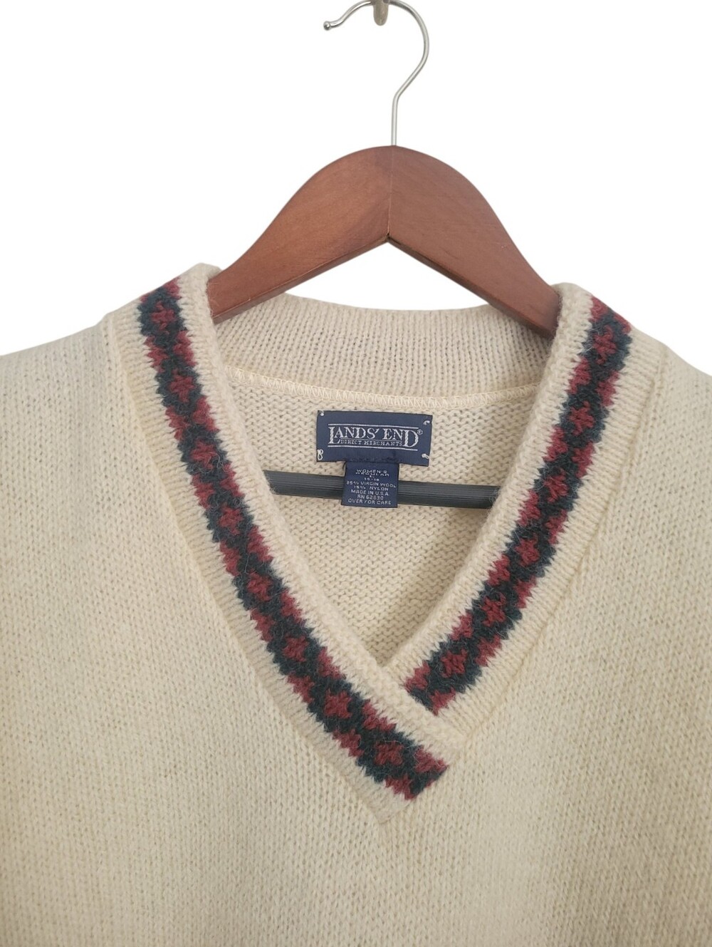 Vintage Lands' End Wool Fair Isle Sweater L Nordic Ski Lodge Made USA 90s - Picture 2 of 11